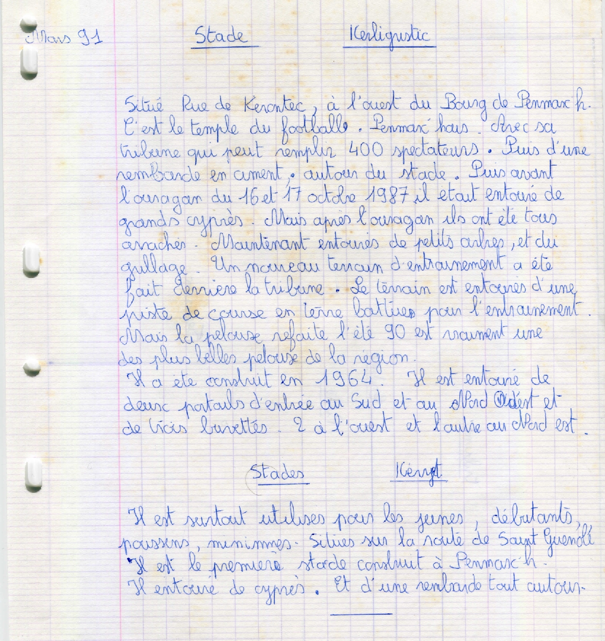 les notes manuscrites de Yves Gourlaouen